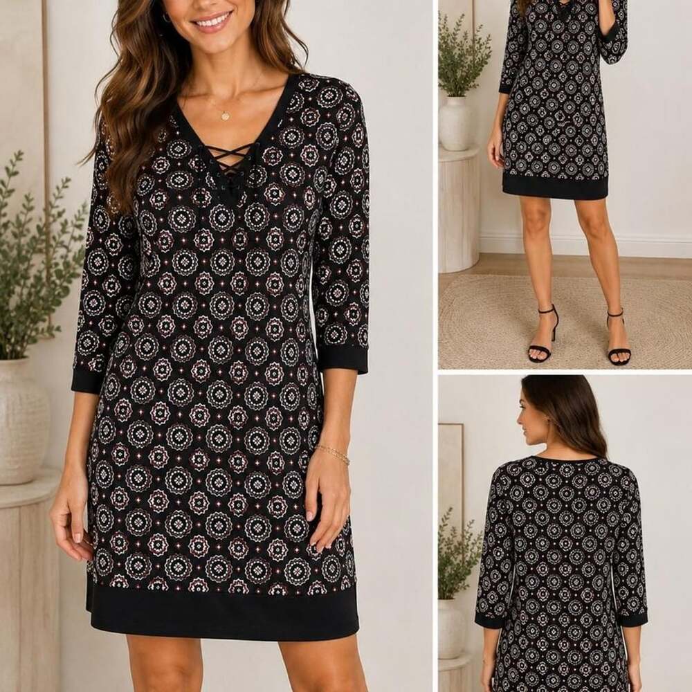 White House Black Market Medallion Lace-Up Shift Dress